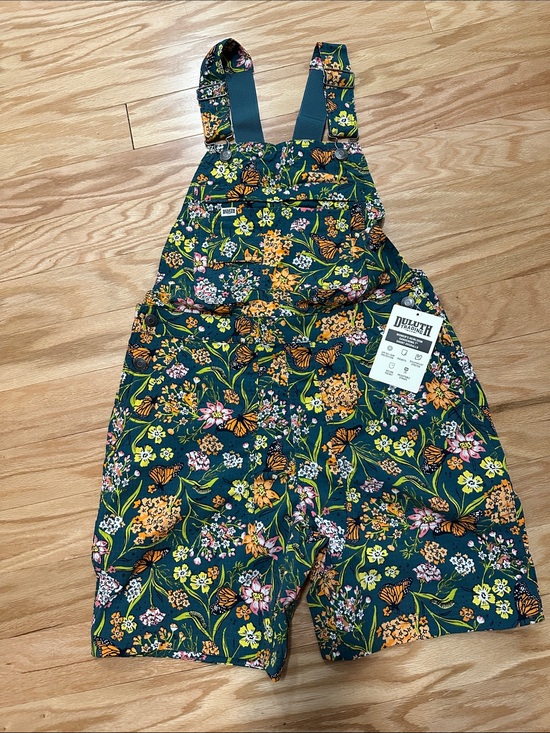 Duluth Trading Co Pants - Duluth Trading Co Teal Floral & Orange Butterfly Short Overalls